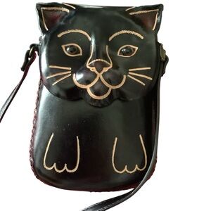 Black Cat Leather Crossbody Bag